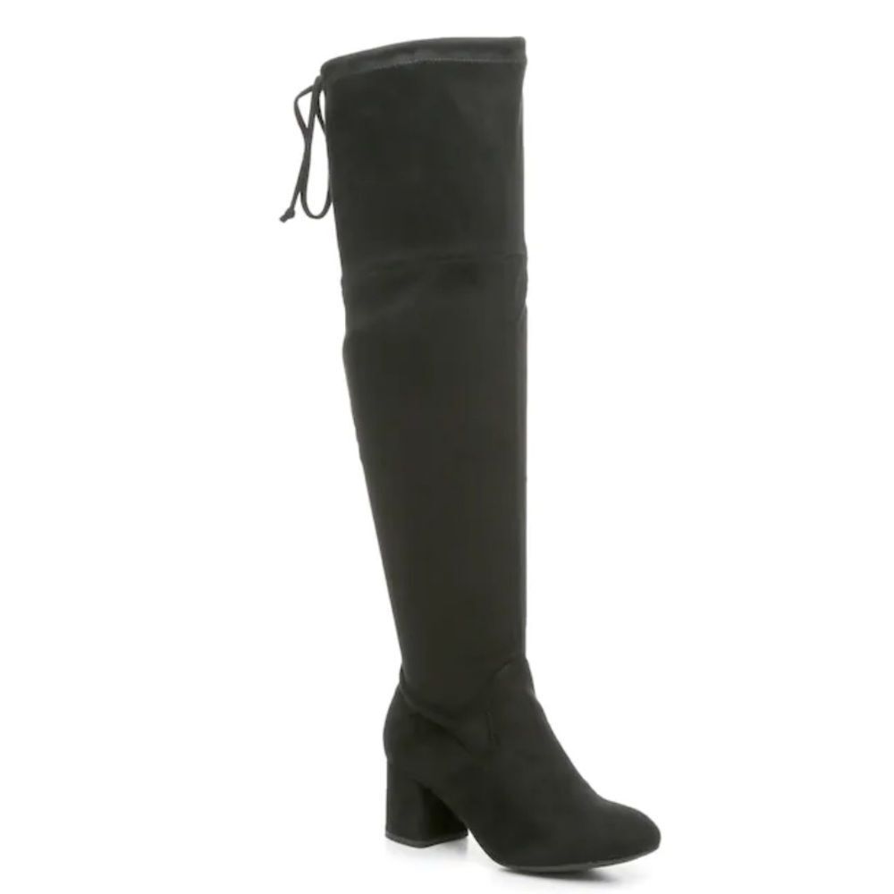 WIDE CALF Black Faux Suede Short Heel